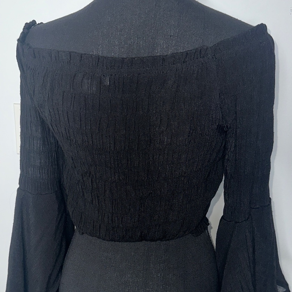 Fun Flirty Off the Shoulder Crop Top with Gothic Sleeves - Picture 5 of 5